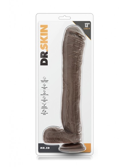 DR. SKIN MR. ED 13 INCH DILDO WITH BALLS  CHOCOLATE