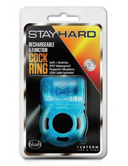 STAY HARD 5 FUNCTION COCK RING BLUE