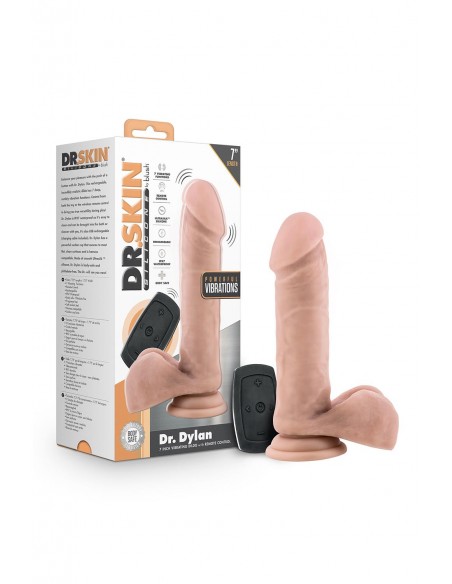 DR. SKIN SILICONE DR. DYLAN 7 INCH VIBRATING DILDO WITH REMOTE VANILLA