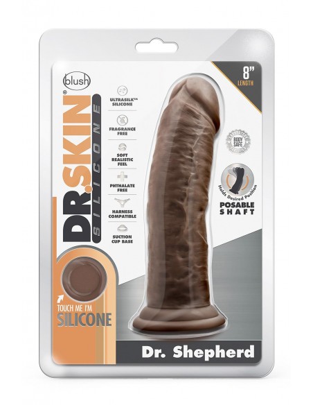 DR. SKIN SILICONE DR. SHEPHERD 8 INCH DILDO WITH SUCTION CUP CHOCOLATE