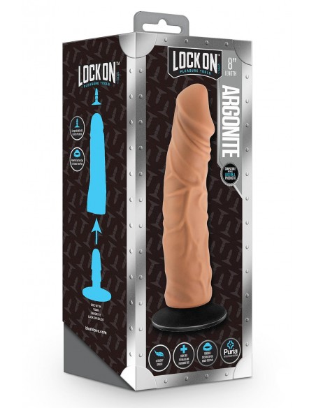 LOCK ON ARGONITE 8 INCH DILDO WITH SUCTION CUP ADAPTER MOCHA