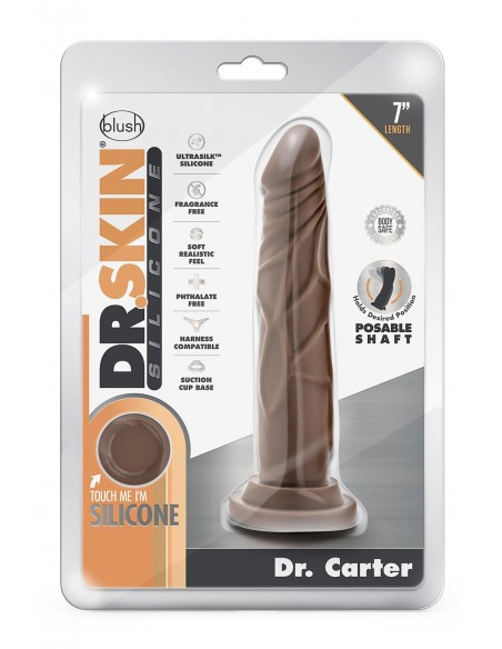 DR. SKIN SILICONE DR. CARTER 7 INCH DONG WITH SUCTION CUP CHOCOLATE