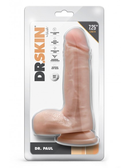 DR. SKIN DR. PAUL 7.25 INCH DILDO WITH BALLS BEIGE